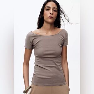 Zara Taupe Short Sleeve Top
